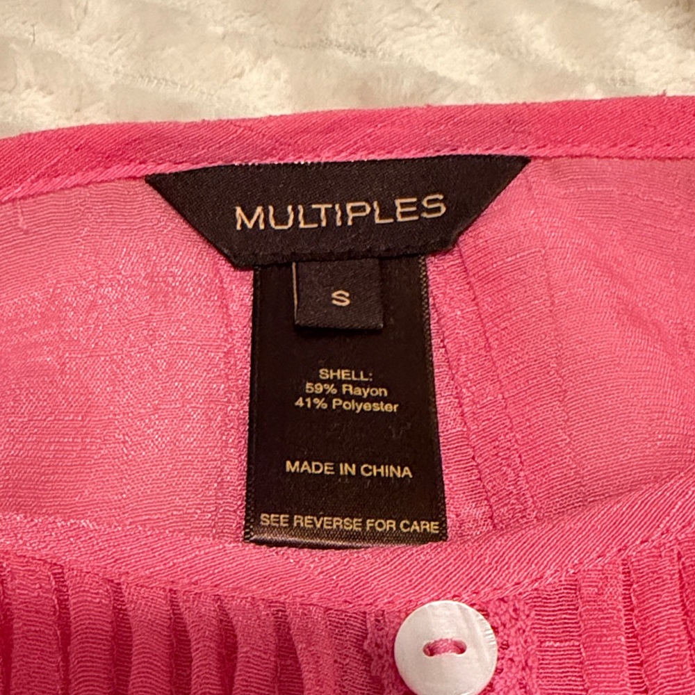 Multiples Bright Pink Blouse With Button Accents - image 2